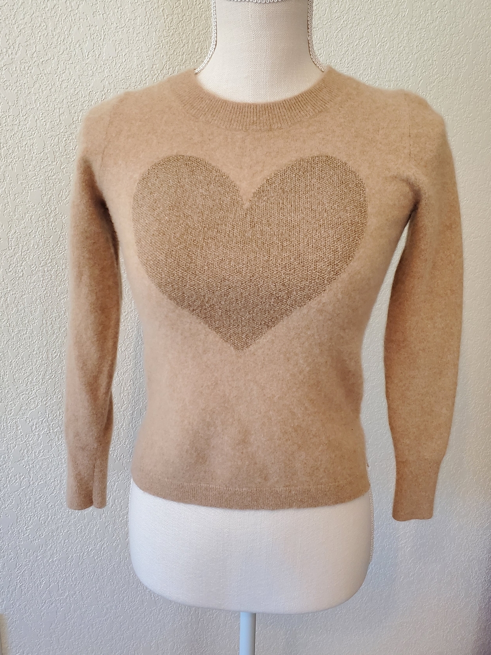 J. Crew Camel Heart Crewneck Sweater
